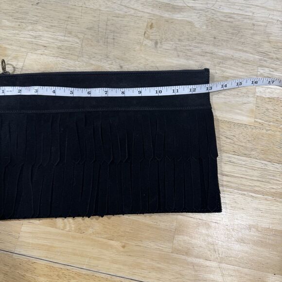 Madewell Suede Fringe Clutch Zipper Bag Western Cowgirl Boho Southwest Black - Picture 9 of 10
